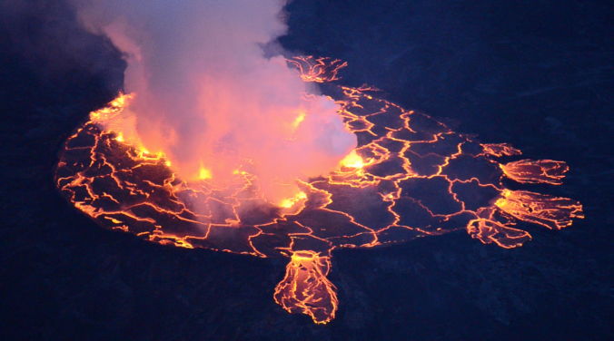 Nyiragongo lava lake during a minor overflow, in September 2011. (Photo: B. Smets, 2011)