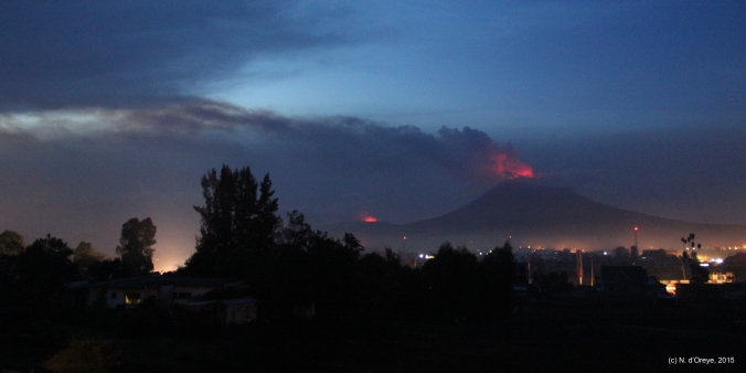 Virunga volcanoes by night